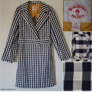 Brooks Brothers Red Fleece Blue & White Checked Women's Sz 8 Belted Trench Coat